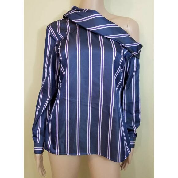 NWT banana republic S vertical stripes long sleeve off shoulder collar career - Picture 2 of 9